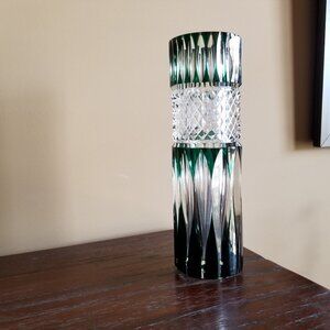 Hand-cut Green-to-Clear Crystal Vase - Val Saint Lambert